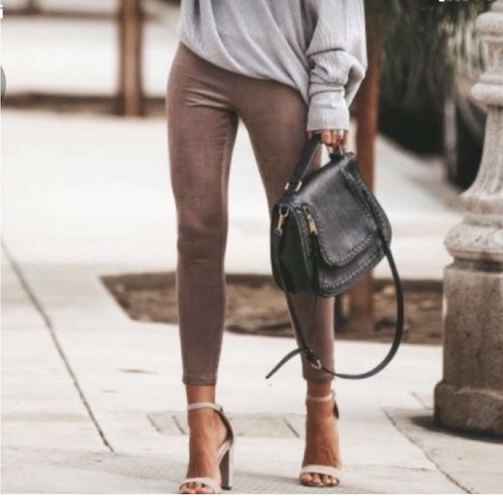 Forever Suede Zip Leggings - Mocha - (Extra Large)